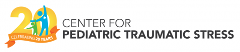 a logo with a yellow 20 and the words "Center for Pediatric Traumatic Stress: Celebrating 20 Years"